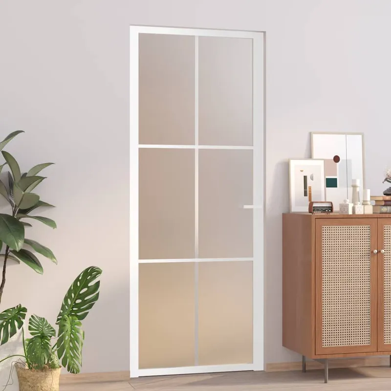 Porte intérieure 83x201,5 cm Blanc Verre mat et aluminium