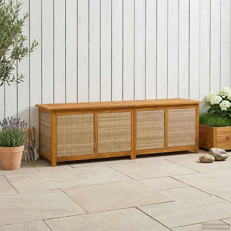 Gartenlagerbox 185 L Massivholz Akazie 200 x 50 x 56 cm Beige