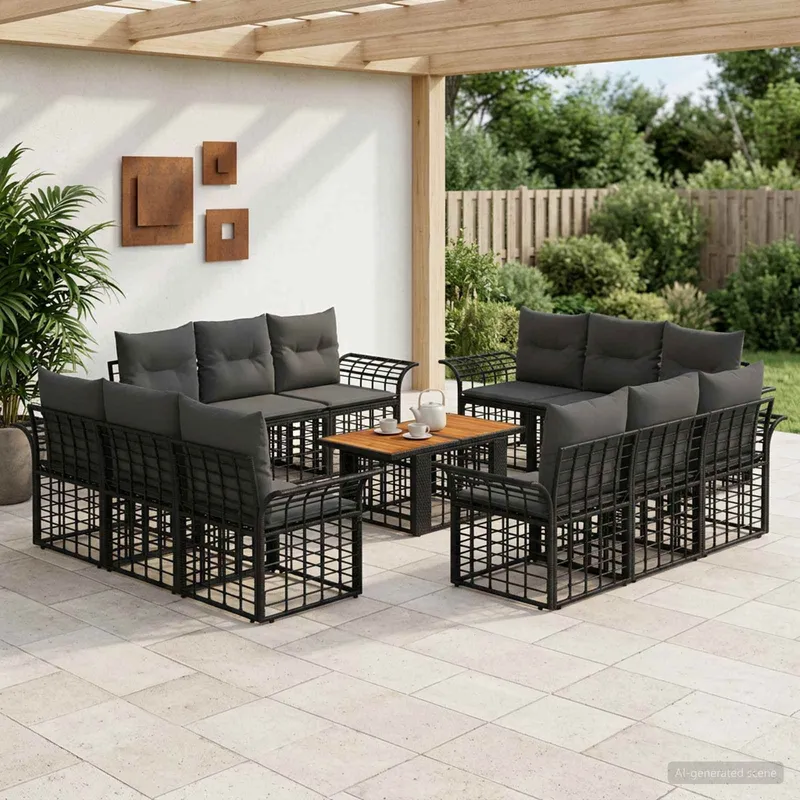 Gartensofa-set 13 stk. Schwarz und Dunkelgrau Poly-Rattan
