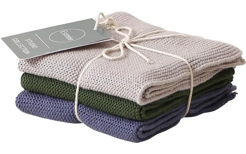 Esmée Reinigungstuch Set 3 pezzi, blu/grigio/verde