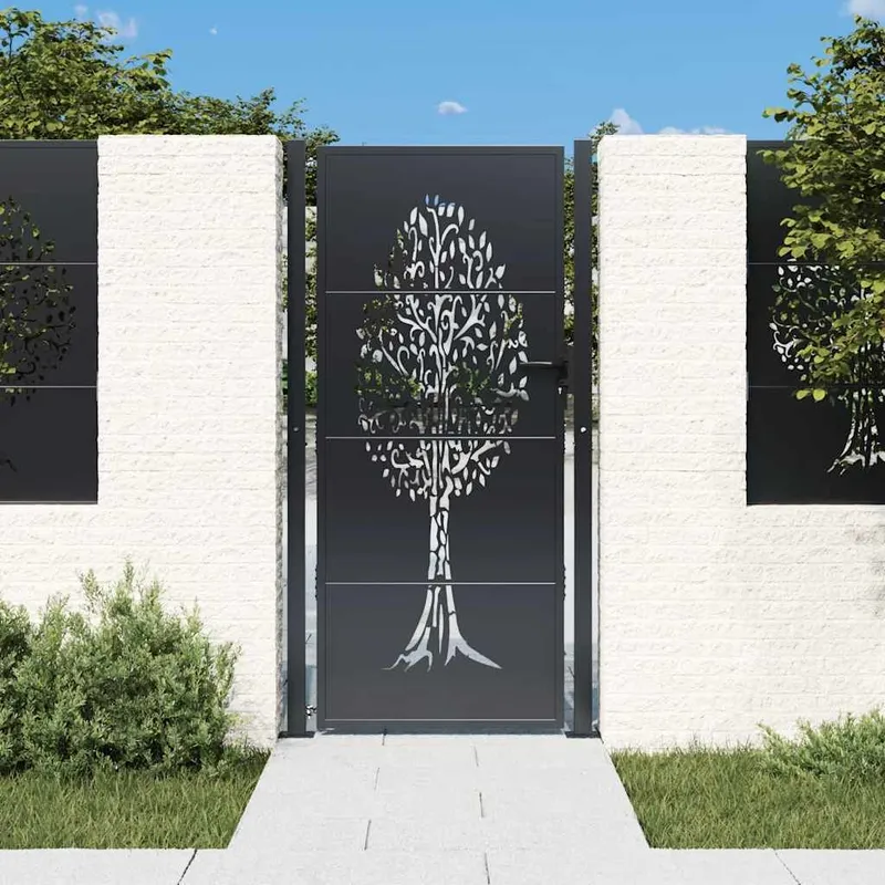 Gartentor Anthrazit 100x175 cm Stahl Baum-Design