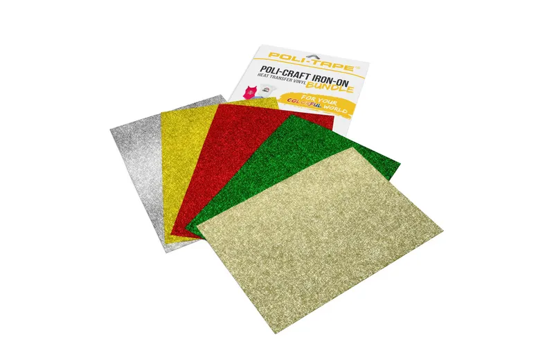 Poli-Tape Aufbügelfolie Glitter Christmas A4, mehrfarbig, 5 pezzi