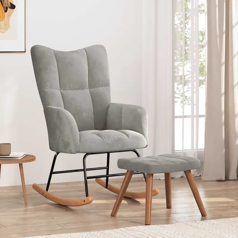 Schaukelstuhl with Hocker light grey velvet