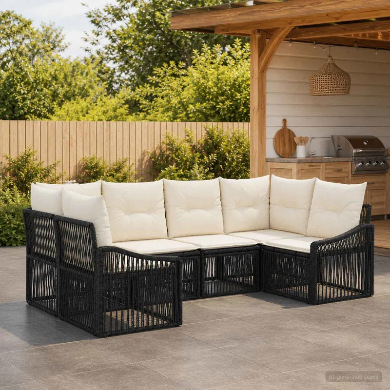Gartensofa-set 6 stk. 6-Sitzanzahl black Poly-Rattan