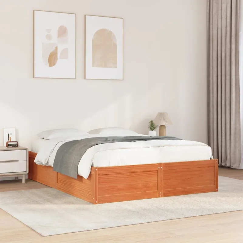 letto in legno massiccio senza materasso marrone cerato 160x200 legno di pino