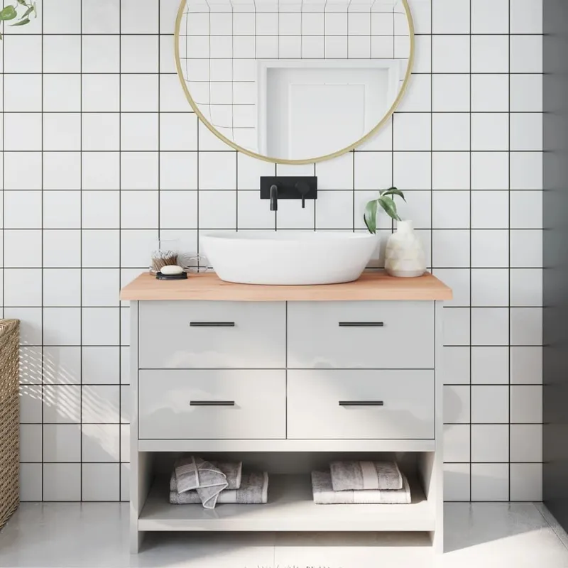Comptoir de salle de bain 100x40x(2-4)cm bois massif non traité