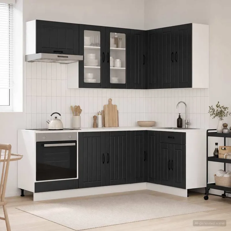 Kücheneinheit LUCCA 8 stk. Schwarz Holzwerkstoff