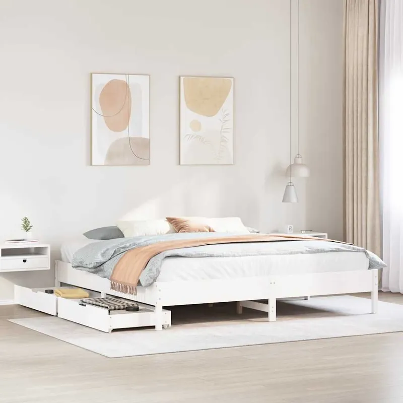 letto in legno massiccio senza materasso bianco 200x200 cm legno di pino
