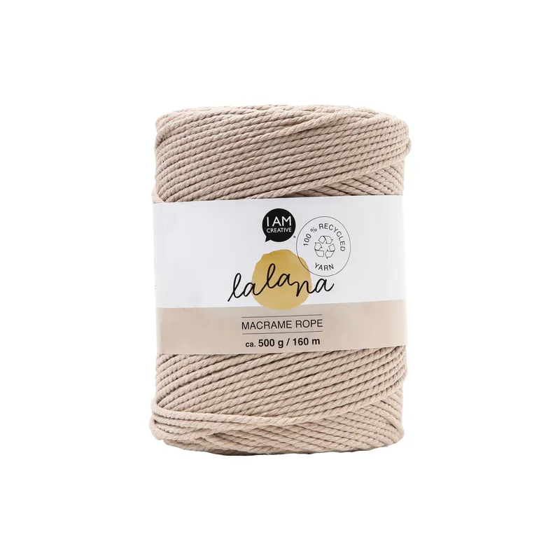 lalana Wolle Macrame rope 2 mm, 500g, Beige