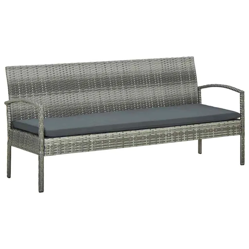 Gartensofa 3-Sitzer mit Kissen Grau Poly Rattan