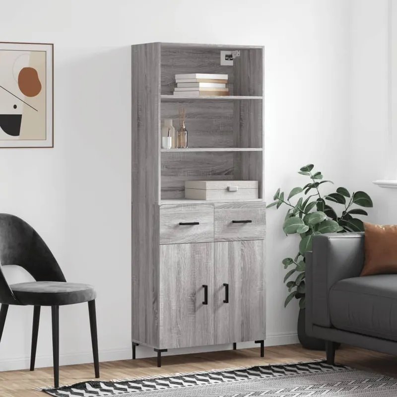 Highboard grigio Sonoma 69,5x34x180 cm derivato del legno