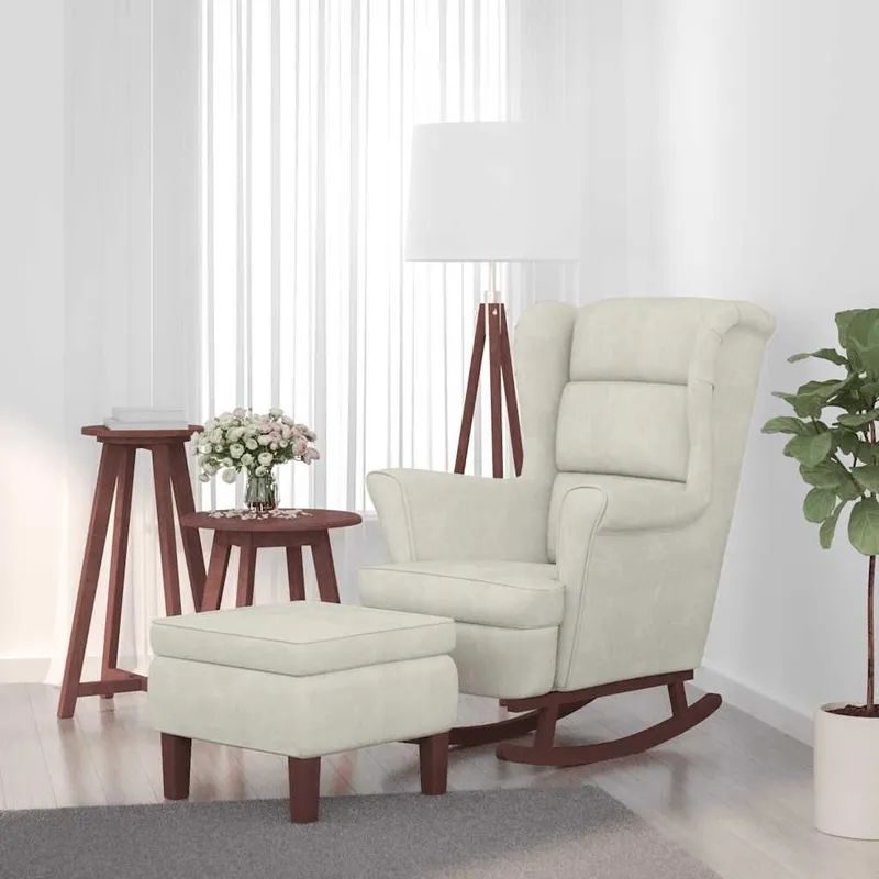 Schaukelstuhl earssessel cream velvet and solid wood