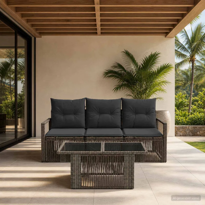 set divano da giardino 4 pz. grigio e grigio scuro polyrattan