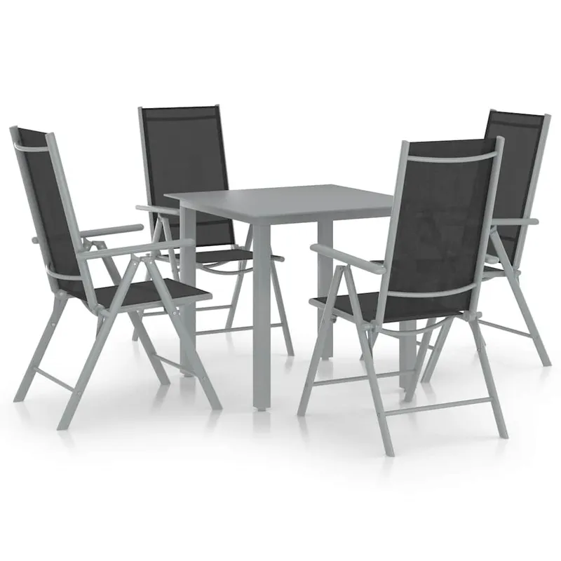 Ensemble à manger de jardin 5 pcs aluminium argenté et noir