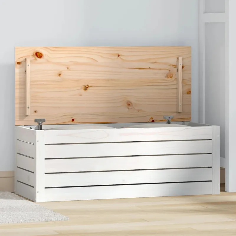 Truhe bianco 89x36,5x33 cm legno massiccio pino