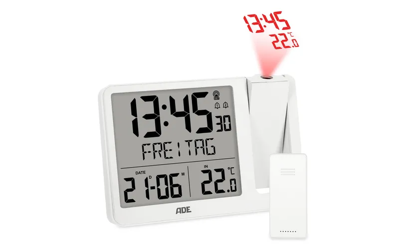 ADE Funkuhr digital blanc