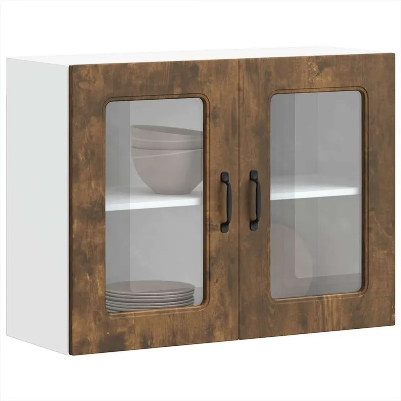 Küchen-Hängeschrank mit Glastür Kalmar Räuchereiche Holzwerkstoff