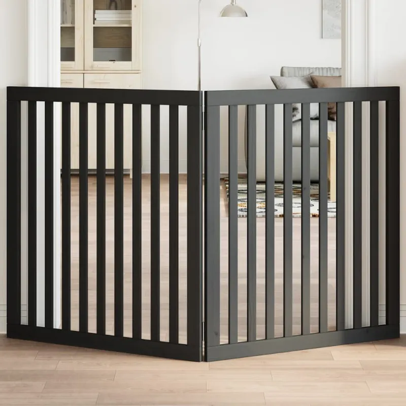 Barrière pour chien pliable 2 panneaux noir bois de peuplier