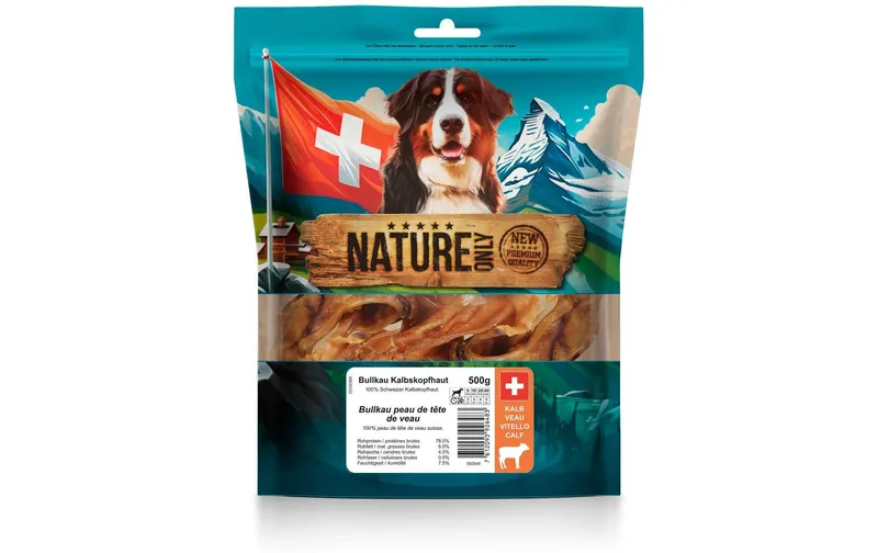 NATUREonly Kausnack Bullkau Kalbskopfhaut 500 g