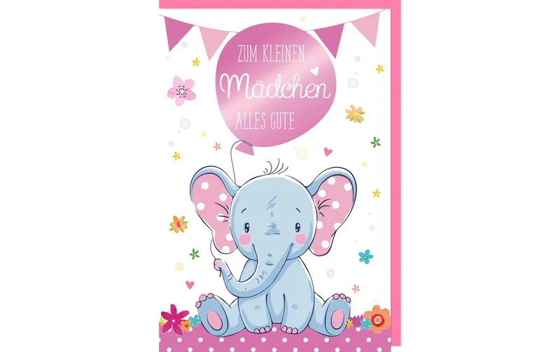 marrone + Company Glückwunschkarte Elefant 11.5 x 17 cm, Rosa