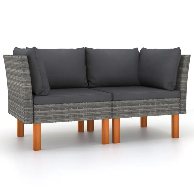 Eckdivanos 2 pz. Poly Rattan e Eukalyptus legno massiccio