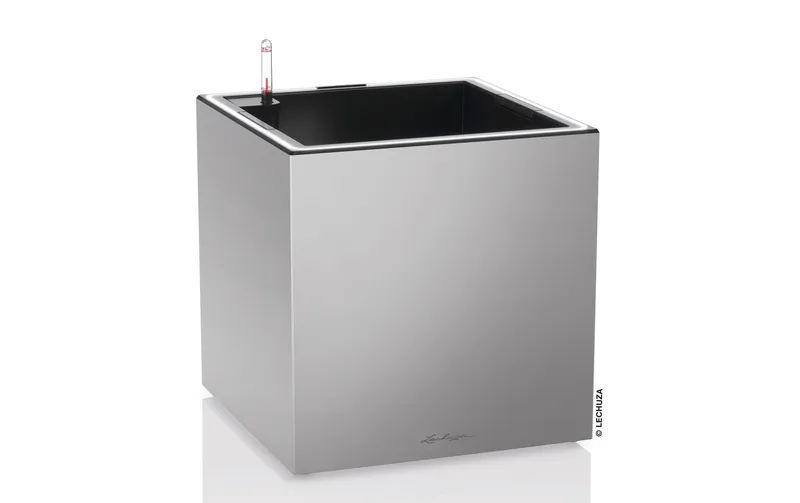 Lechuza Blumentopf Canto Premium 40 Low LED, Silber, Hochglanz