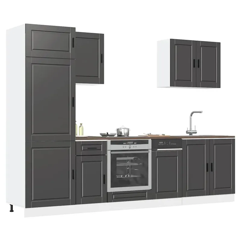 Ensemble de 7 meubles de cuisine "Porto" en bois d'ingénierie noir