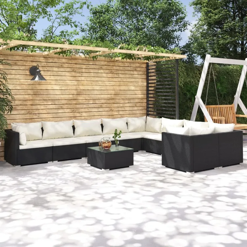 10-tlg. Garten-Lounge-Set mit Kissen Poly Rattan nero