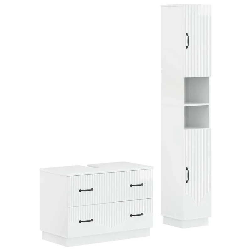 2-teiliges Badezimmer Schrank Set HOORN Hochglanz Weiß