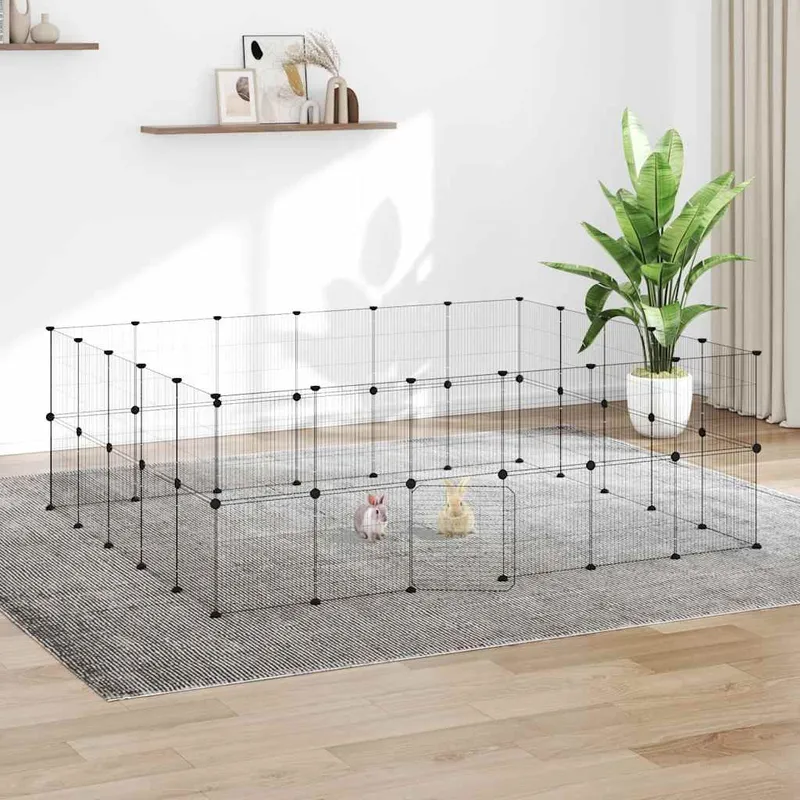 Cage animaux de compagnie à 44 panneaux et porte Noir 210x175x70 cm