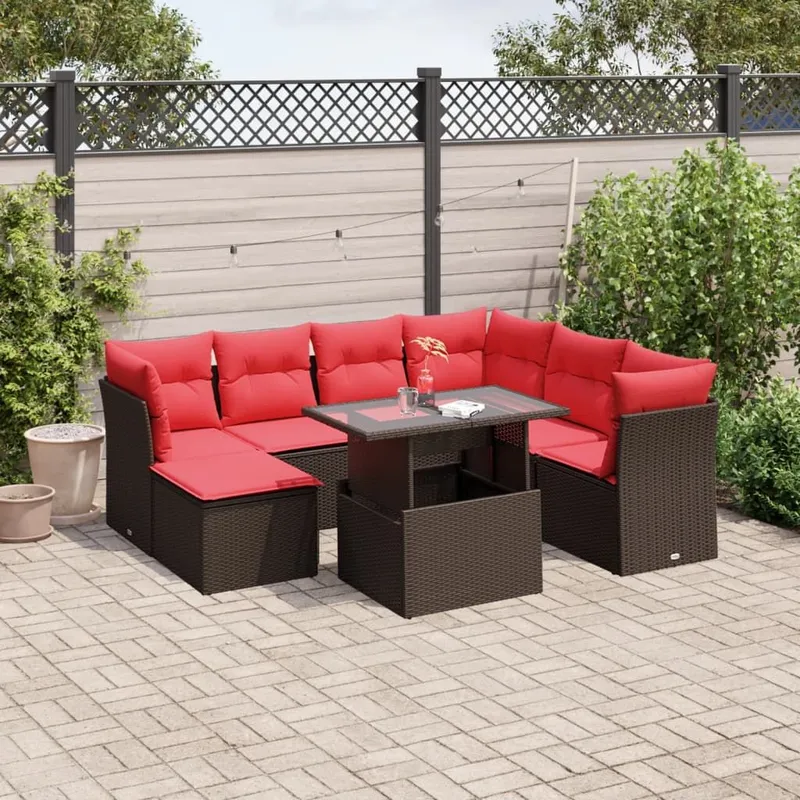 8 pezzi set divano da giardino con cuscini, marrone, polyrattan