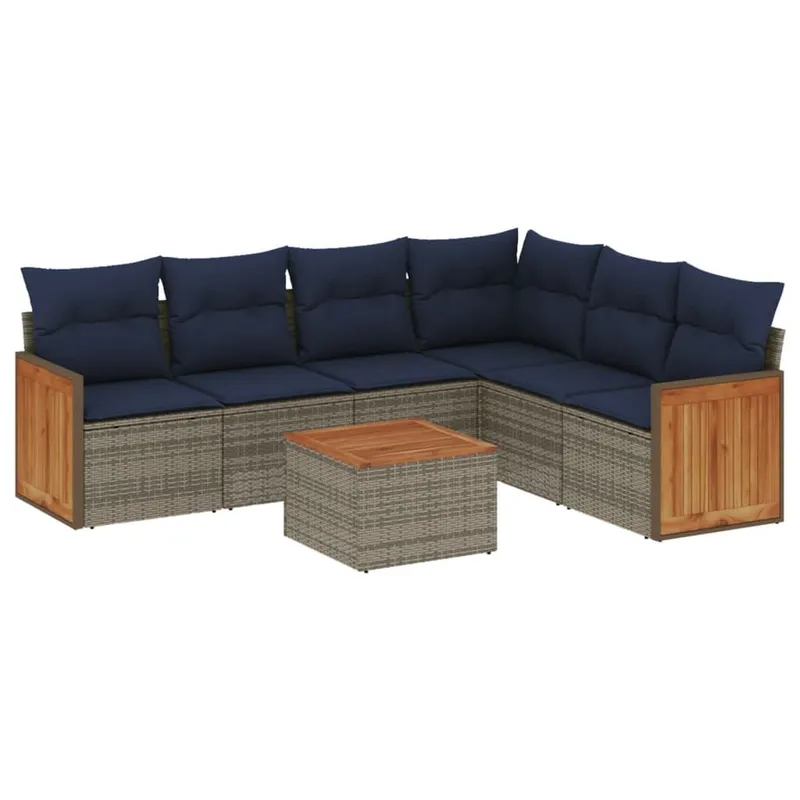 7-teiliges Gartensofa-Set mit Kissen, grau, Polyrattan