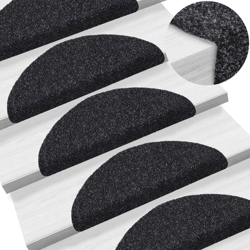 Tapis d'escalier autocollants 15 pièces 56 x 17 x 3 cm Noir Demi-rond
