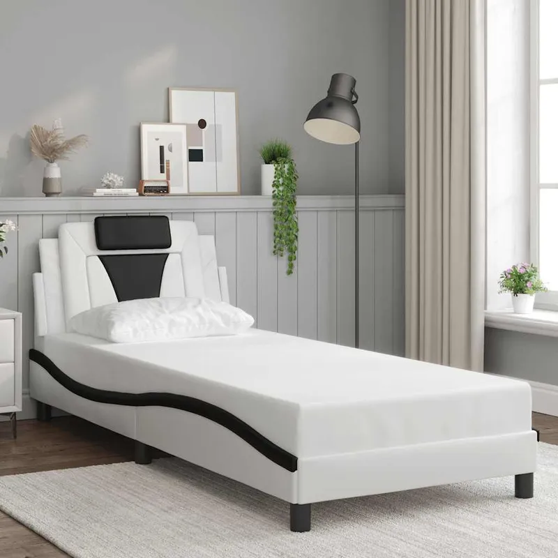 struttura letto "Viana" senza materasso bianco e nero 90x190 cm ecopelle