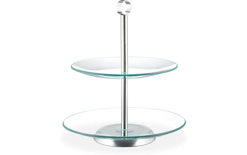 relaxdays Etagere rund, 2-stufig, transparent/Silber