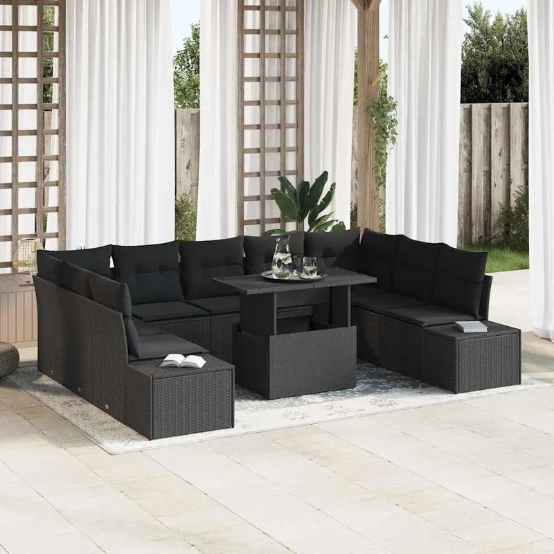 Gartensofa-set 10 stk. Schwarz Poly-Rattan
