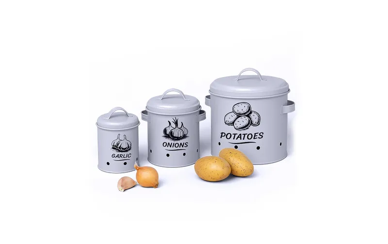 relaxdays Kartoffelbehälter 3er Set, gris