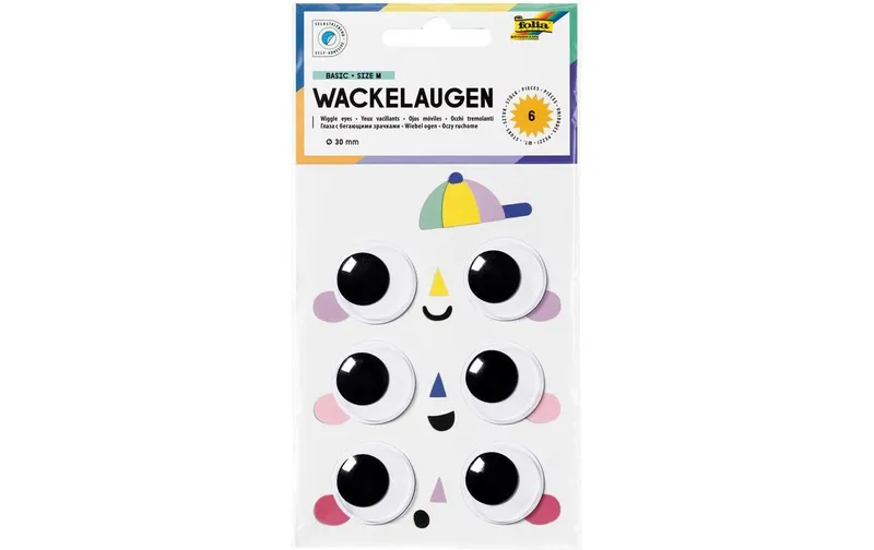 Folia Wackelaugen, Ø 30 mm, 6 Stück