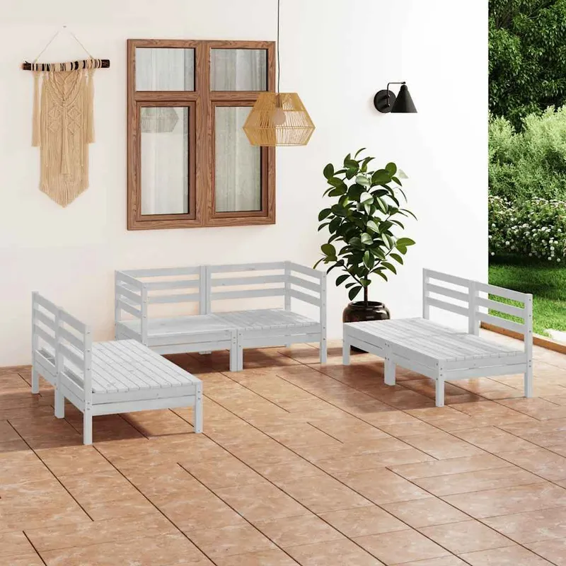 6-tlg. Garten-Lounge-Set bianco legno massiccio pino