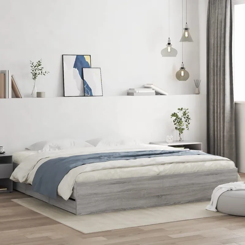Bettgestell mit Schubladen grigio Sonoma 200x200cm derivato del legno
