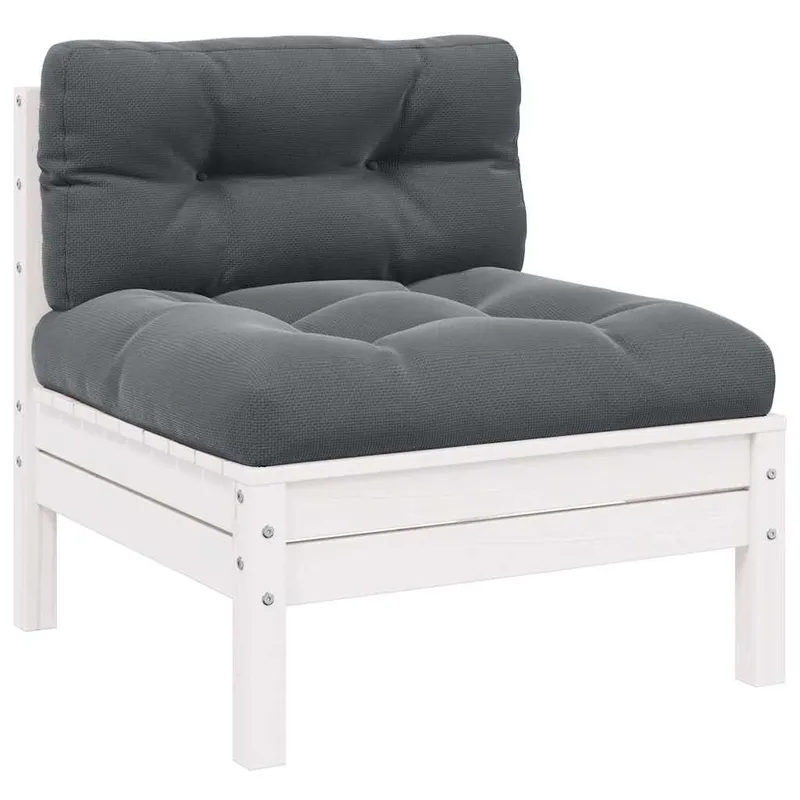 Garten-Mittelsofa mit Kissen Weiß Massivholz Kiefer
