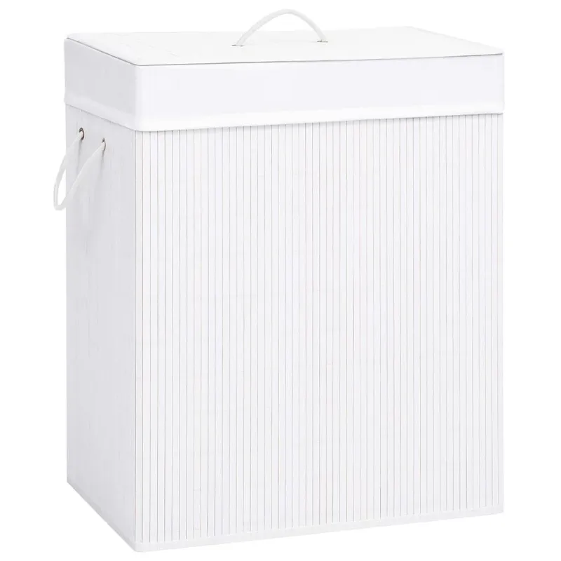 Panier à linge avec 2 sections bambou blanc 100 L