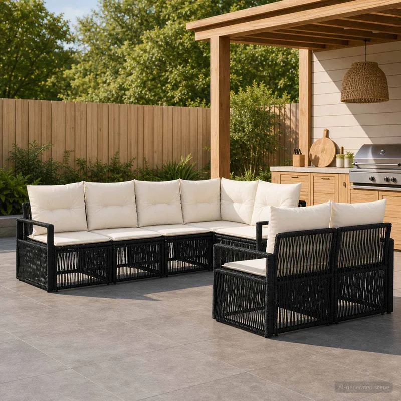 Gartensofa-set 7 stk. 7-Sitzanzahl Schwarz Poly-Rattan