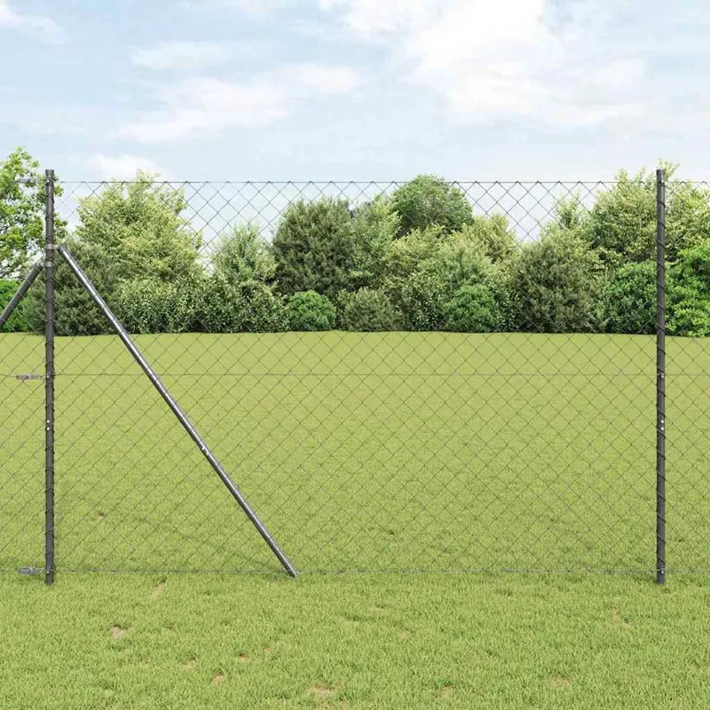 Bodenmontierter Maschendrahtzaun 10 x 1,5 m Grau Netz