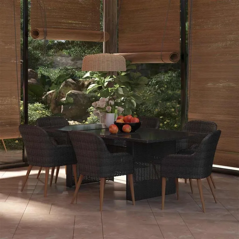 7-tlg. Garten-Essgruppe Poly Rattan nero