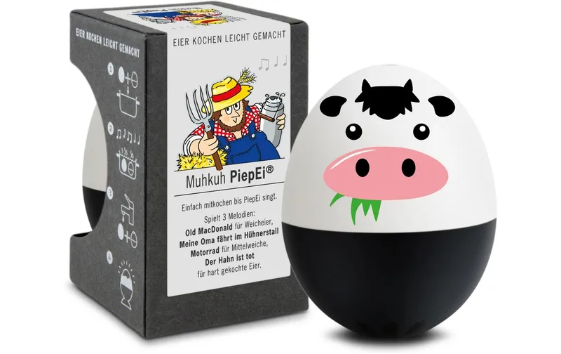 PiepEi Küchentimer Singende Eieruhr Muhkuh, noir / blanc