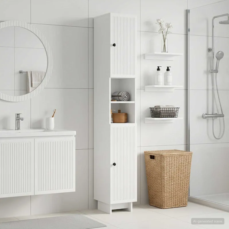 Badezimmerschrank mit offenem Regal EDE Weiß 30 x 31 x 190 cm