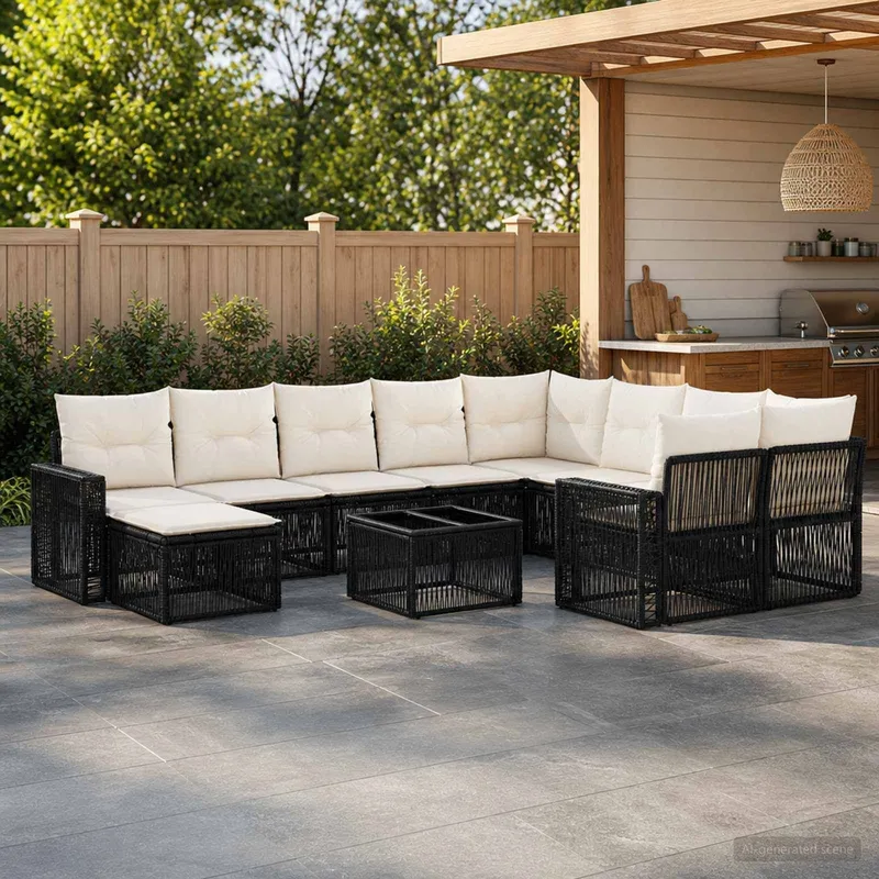 Ensemble de canapé de jardin 11 pc Noir polyrotin