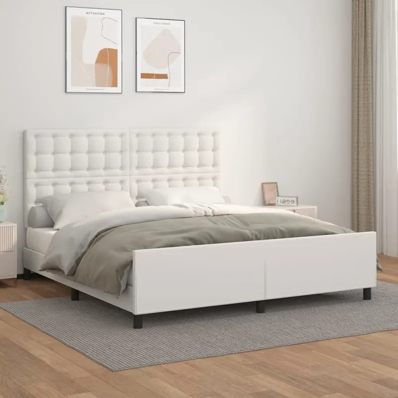 Bettgestell mit Kopfteil bianco 160x200 cm Kunstleder
