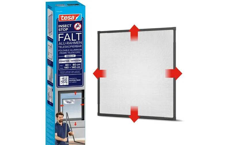 tesa Grössenverstellbares Fliegengitter FALT Fenster, anthracite